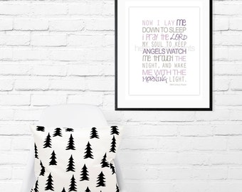 8 x 10 Nursery Print - Baby Art, Children Decor, Baby Shower Gift (Now I Lay Me) Prayer