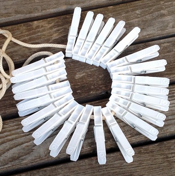 White Plastic Clothespins 24 White Plastic Clothes Pins for