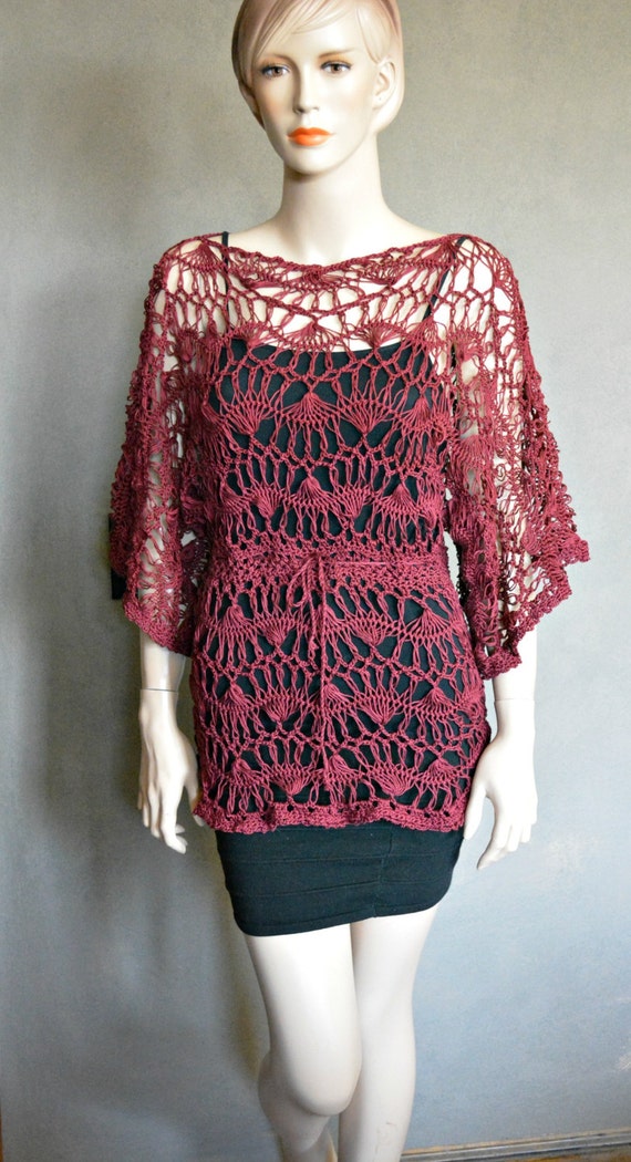 Crochet Tunic Hairpin Lace Crochet Burgandi Crochet Sweater