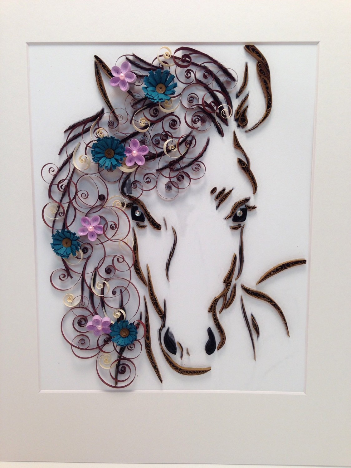 Paper Quilling Horse and Flowers Framed Art 11x14 by jgaCreations