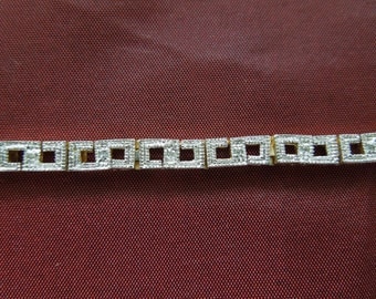 Vintage Tennis Bracelet Gold Tone and Silver Tone with Clear Rhinestones. 7.5 Inches. Excellent Condition