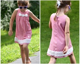 Girls Dress PDF Sewing Pattern - The Lily- toddler dress, gorgeous, cute, easy beginners, pleated front, lace trim, pdf sewing pattern