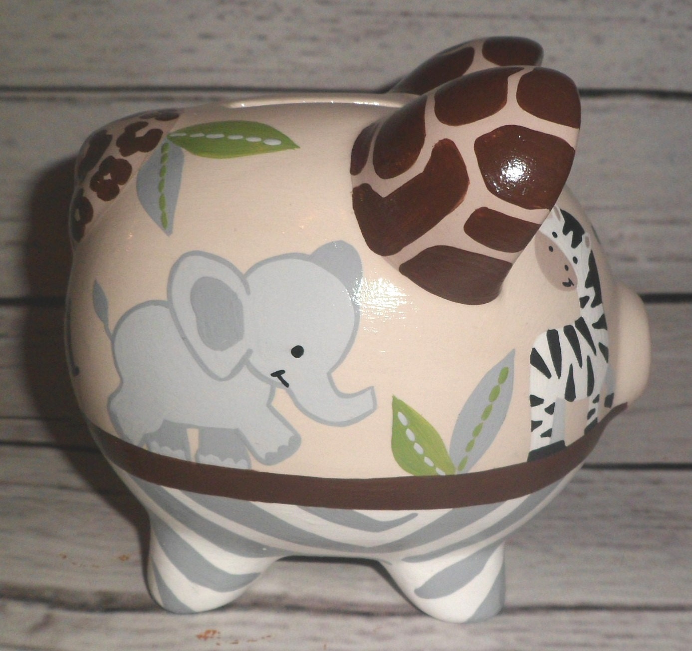 Personalized Piggy Bank Jungle Zebra Print Artisan By Alphadorable