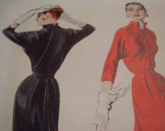 Vintage 1950's Butterick 7480 Dress Sewing Pattern, Size 16, Bust 34 or Size 14 Bust 32