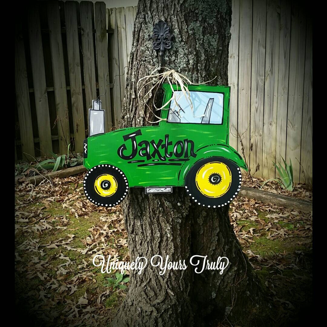 Wood John Deer tractor door hanger by UniquelyYoursTruly on Etsy