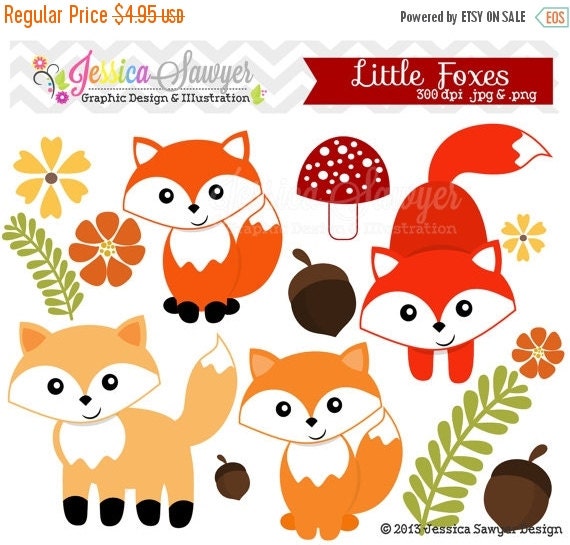 80% OFF - INSTANT DOWNLOAD, little fox clipart, woodland clip art, for personal use, commercial use, party supply, scrapbooking Il_570xn