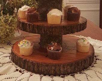Rustic Wedding 3 Tier Natural Log Minature Cupcake Stand