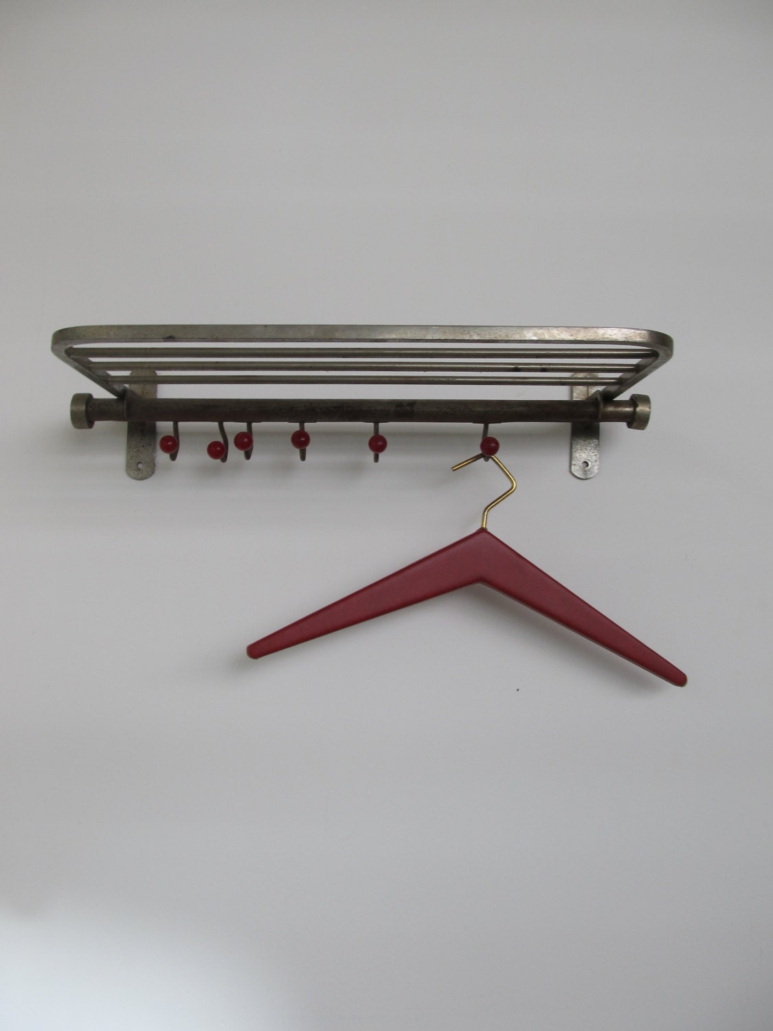 Vintage Soviet Metal Wall Coat Rack with Shelf Train Coat Rack