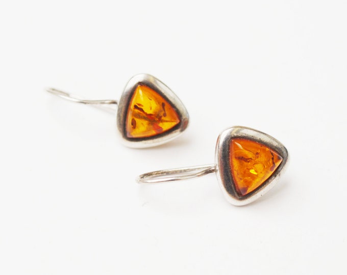 Amber Sterling Silver Drop Earrings - Poland - Amber gemstone