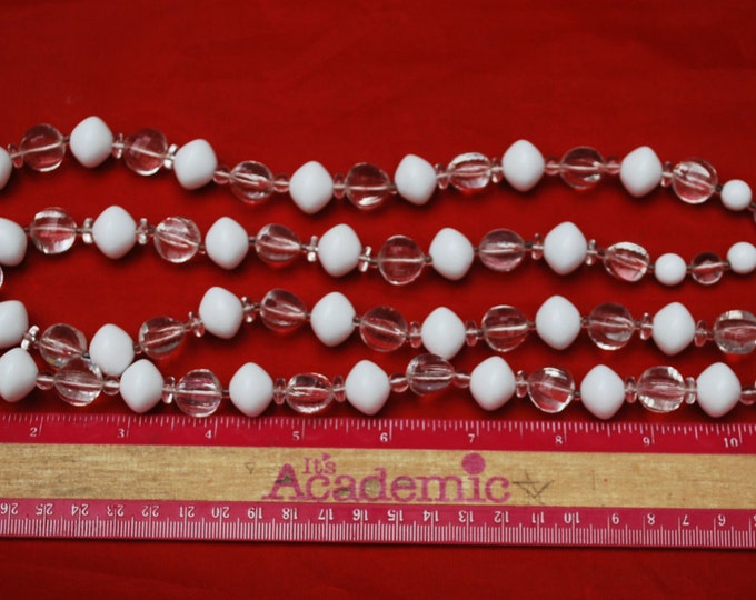 Trifari necklace double strand white and clear Lucite plastic beads