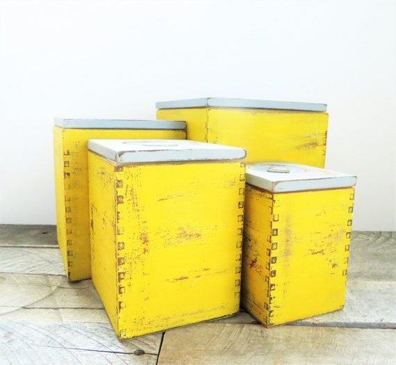 Storage Boxes Mustard Yellow Grey Modern Farmhouse Kitchen