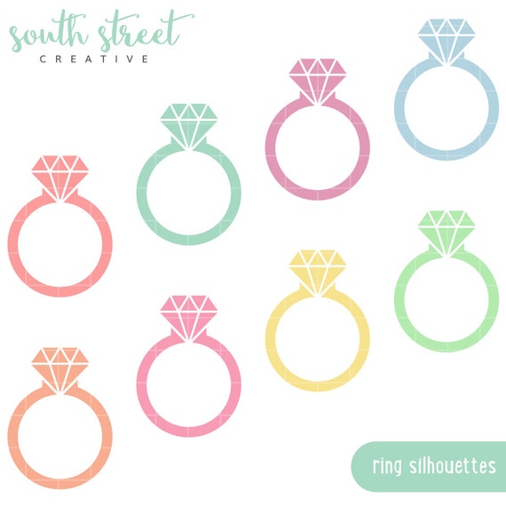 Diamond Ring, Engagement, Silhouette, Cute Clipart, Personal & Small Commercial Use, Vector Clip Art, Instant Download, png, jpeg, eps Il_570xn