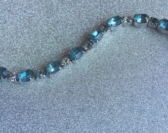 Vintage Clear & Blue Rhinestone Link Bracelet