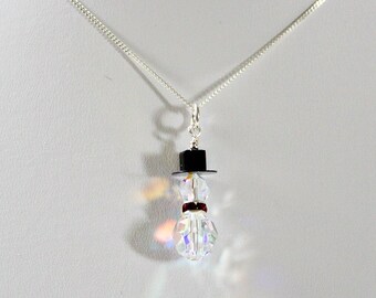 Stocking Stuffer,For Her,Snowman Pendant,Secret Santa Gifts,Crystal Snowman,Necklace,Christmas Gift,For Friends,Jewelry,Winter,For Coworkers