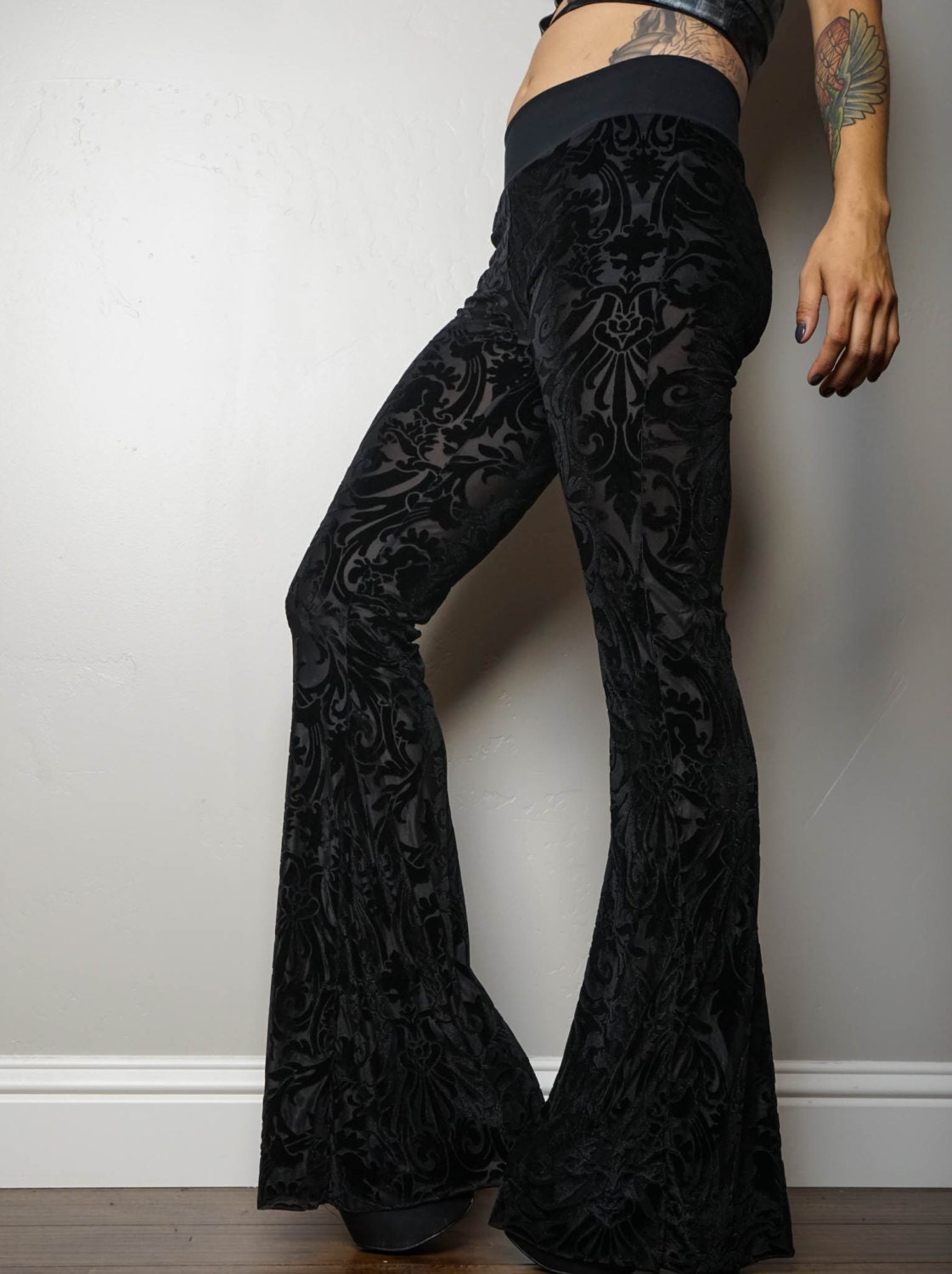 New Black Magic Burnout Velvet Bell Bottoms