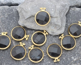 10 black onyx pendant 26mm faceted matte gold bezel charm high quality jewellery turkish supplies wholesale bulk MDLA315