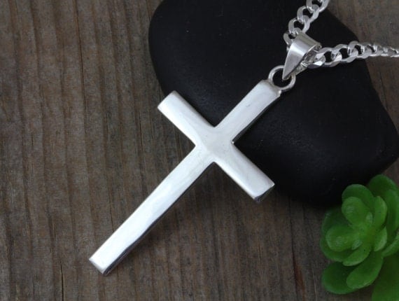 Mens necklace Large Sterling Silver cross men Sterling Plain