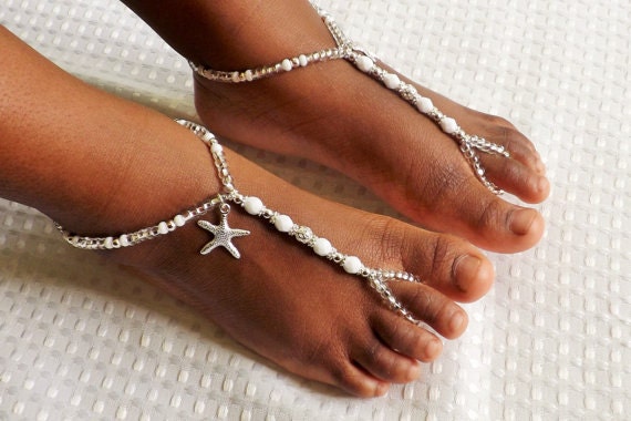 Kids Barefoot Sandals Pearl Baby Jeweley Blue by SubtleExpressions