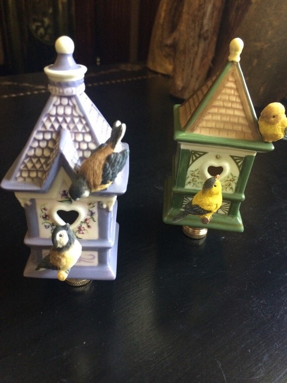 Pair of Porcelain Bird Houses Lamp Finials by LegacyHardware