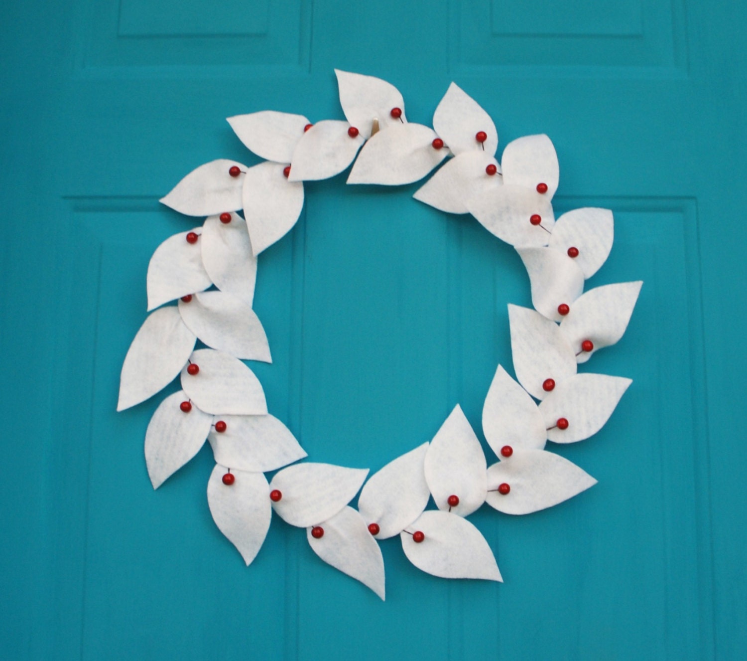Holiday Wreath White Felt Leaf Winter Wreath with by CuriousBloom