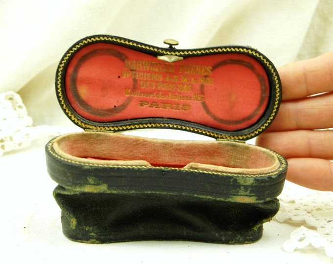 Antique French Parisian Leather Opera Glasses Case / French Brocante Décor / Steam Punk Decor / Glasses Accessory / Retro Vintage Interior