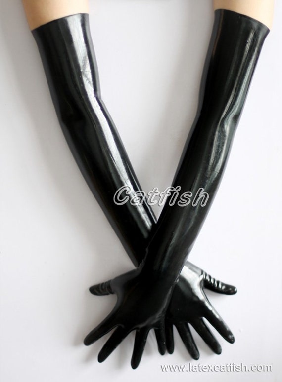 Black Latex Gloves Long Five Finger Gloves