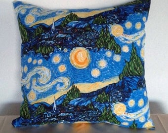 LIMITED EDITION Starry Night Fabric, Van Gohn 16x16 Pillow Cover, Handmade, Cotton, envelope closure
