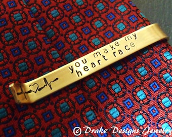 Custom Mens Brass Tie Clip Personalize Monogram husband gift tie bar