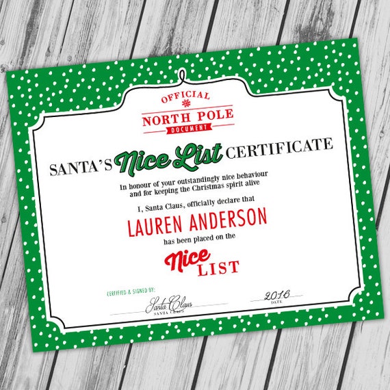 Santa's Nice List Certificate Naughty or Nice Printable