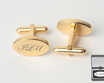 Personalized Gold Oval Cufflinks Custom Engraved Free - Engraved Cufflinks - Monogrammed Cufflinks - Gold Cufflinks- Buy 6, Get 7th Free