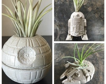 Star Wars Gift Pack - Set of 3 Concrete Planters - Millennium Falcon - Death Star - R2D2
