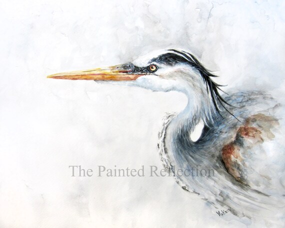 Heron Watercolor/ Great Blue Heron Print Bird painting bird