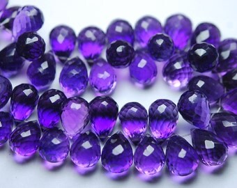 4 Match Pair,PURPLE AMETHYST Quartz Faceted Drops Briolettes 8x12mm Size