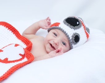 BB-8 inspired Baby hat and Blanket set/ BB-8 Hat/ BB-8 Newborn Photo prop/ Star wars Newborn photo prop/ Baby shower gift/ Baby gift/ bb-8