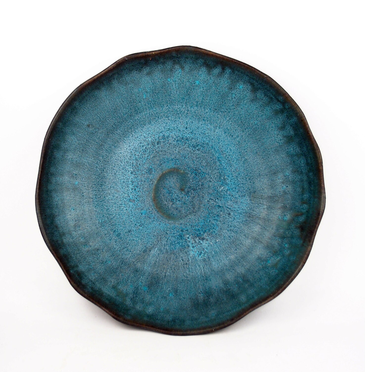 Deep dinner plate in dark Caribbean turquoise with wavy rim