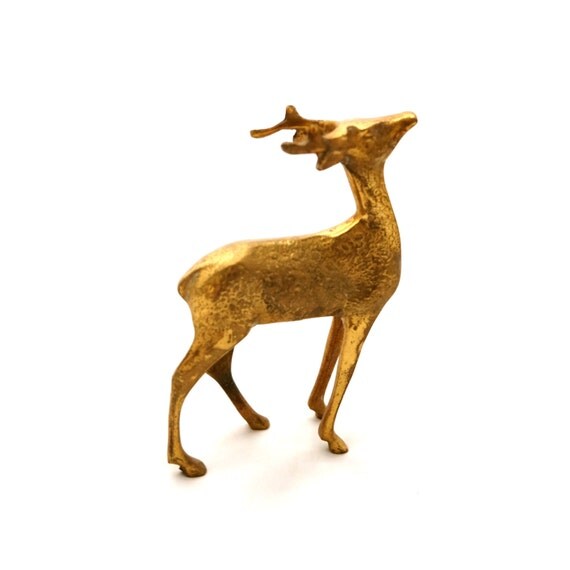 Small Solid Brass Stag Figurine Brass Deer Reindeer Brass