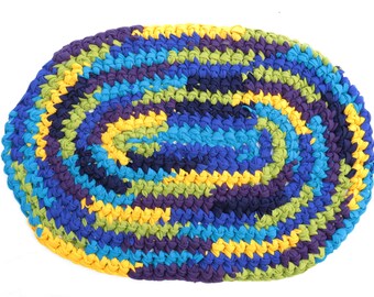 Crocheted Rag Rug - Peacock Rug - T Shirt Rug - Hand Crocheted Rag Rug