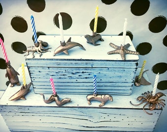 Animal Candle Holders Birthday Cake Toppers, Gold, Silver, Mini Party Animals, Circus Zoo theme