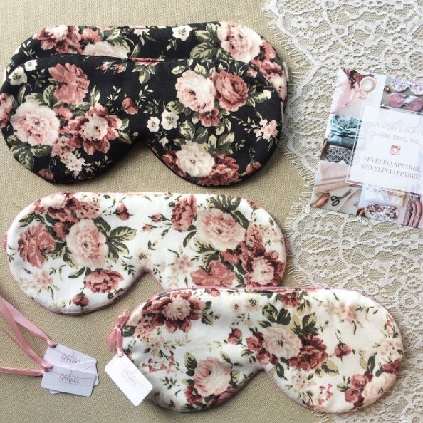 Set of 2 / Floral Black Sleep Mask Cotton Sleep Mask Rose
