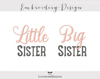 Little Big Middle Sister Three Sizes Siblings Embroidery Design, Modern Embroidery, Sister Kids Tshirt Design, Sister Shirt Embroidery