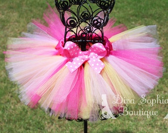 Hot Pink, Pink and Yellow Tutu - Newborn Baby Infant Tutu - Toddler Tutu