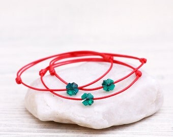Red String Bracelet, Four Leaf Clover Bracelet, Amulet, Talisman, Lucky Bracelet, Protection Bracelet, Kabbalah Bracelet, Red String Of Fate