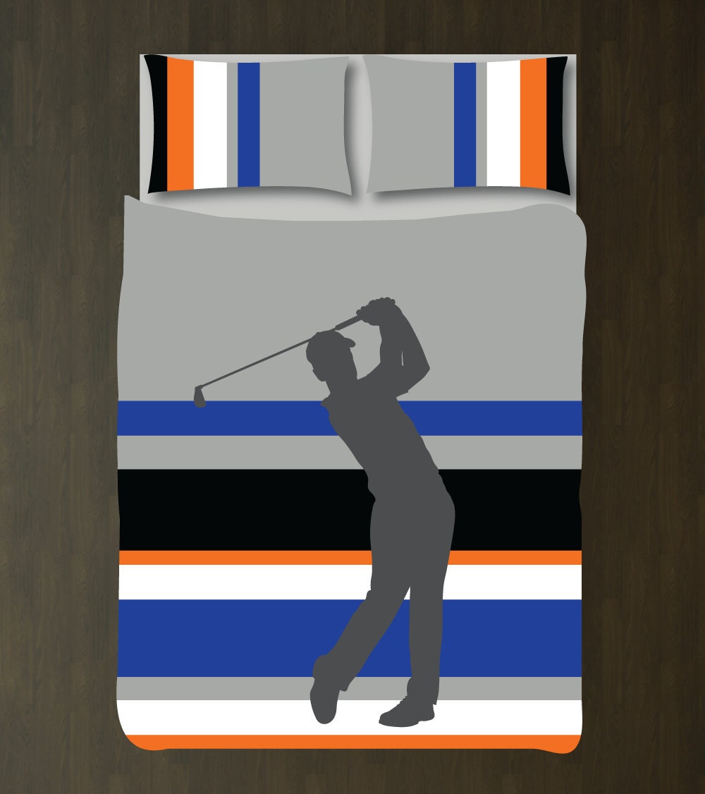 Golf Bedding Set for Boys Golfer Duvet Cover Shams Grey