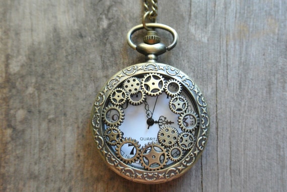 Steampunk Pocket Watch Necklace, Working Watch, Gears, Unisex, Fob also avail,Timepiece, Great Gift, More styles available By UPcycled Works by UPcycledWorks steampunk buy now online