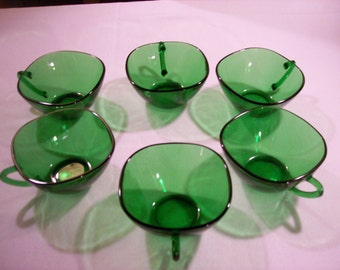Vereco France Green Tempered Glass Cups Set of 6