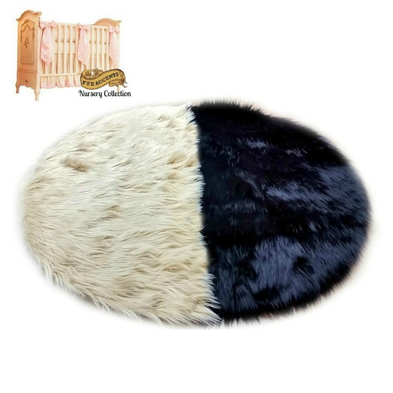 Two Tone Round Faux Sheepskin Rug Shaggy Accent by FurAccents