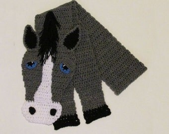 Crochet Scarf, Horse Gifts For Girls, Grey Horse Scarf, Horse Lover Gift, Character Scarf, Gray Horse, Fun Animal Scarf