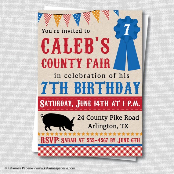 County Fair Birthday Invitation Summer County Fair Themed