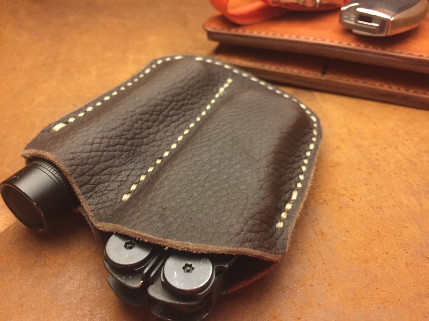 EDC Pocket organizer leather sheath EDC3 by BushgearLeatherworks