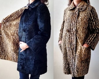 Vintage fur coat,two-sided jacket,fur coat,Faux Leopard Coat,black velvet jacket,Vintage fur coat,synthetic fur,tiger jacket,free shipping